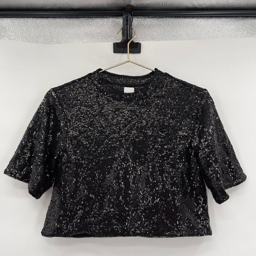 H&M Women's Short Sleeve Cropped Black Top Size XS